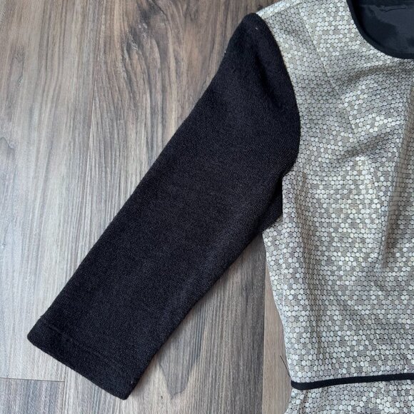 Black Halo Savona Metallic Gold Black Sleeve Mini Dress Size‎ 4 sparkle sequin - Picture 8 of 14